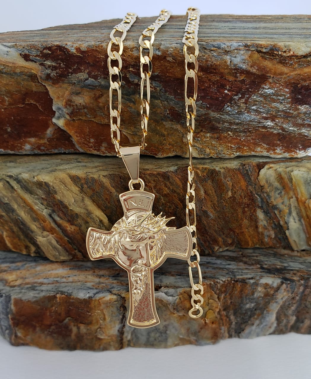 Cadena 3x1 3mm- 65 cm + Dije Cruz Rostro