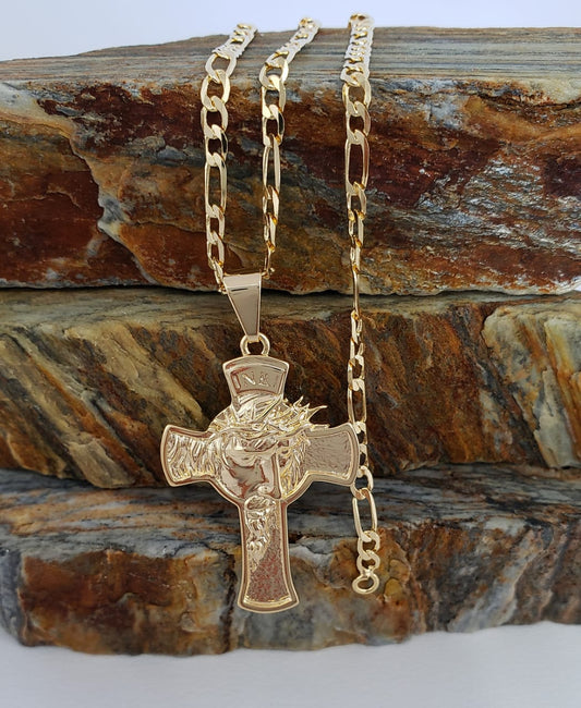 Cadena 3x1 3mm- 65 cm + Dije Cruz Rostro