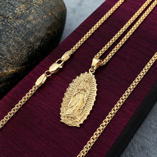 Cadena China 65cm + Dije Virgen + Pulsera Gratis