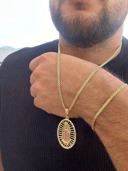 Cadena Chinesca  65cms + Dije Virgen Piedras + Pulsera Gratis