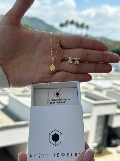 Cadena 3x1 + Dije Virgen + topos